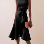 Red Sleeveless Midi Elegant A-line Dress with Waist Twist for Day-to-Night