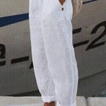 Cotton Linen Solid Color Casual Pants
