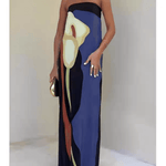 Strapless Color Block Printed Maxi Party Dress