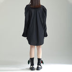 Irregular Lapel Puff Sleeves Mid Length Shirt
