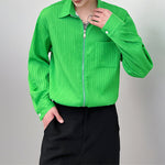Thin Crumpled Striped Zip Cardigan