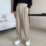 Pleated Straight-leg Woolen Loose Trousers