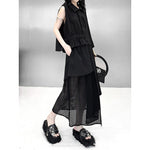 Women's Asymmetric Vest Shirt Mesh Patchwork Skirt Two-piece Set