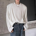 Textured Padded Shoulder Loose T-shirt
