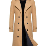 KZZ Men's Solid Color Trench Coat Double Button Windproof Jacket