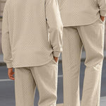 KZZ Men's Textured Long Sleeve Polo Shirt & Drawstring Pants Set