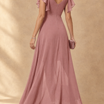 Denise Flutter Sleeve High-Low Chiffon Maxi Dress