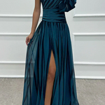 Hazel™ | Elegant Striped Maxi Dress with Off-the-Shoulder Design