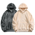 KZZ Men's Solid Pocket Long Sleeve Fuzzy Hoodie