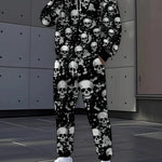 KZZ Men's Halloween Skull Print Hoodie and Pants Set