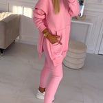 Fashion Solid Color Hoodie and Lined Leggings Two-piece Set