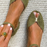 JUNE | Metallic Trim Open Toe Flats