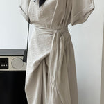 Cross-strap Short-sleeved Fitted Waist Dress