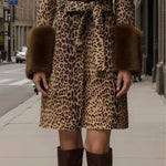 Leopard print patchwork plush coat