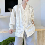 Double-layered Collar Handmade Pearl Draped Shirt