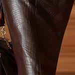Luxury Fashion Crocodile Pattern Mocha Brown Faux Leather Skirt