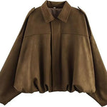 Womens Suede Lapel Pilot Cropped Jacket