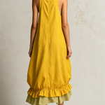 Yellow Sleeveless Big Pockets Layered Ruffle Hem Bubble Midi Dress