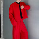 Collarless Short Jacket and Wide-leg Trousers Two-piece Set