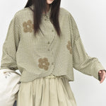 Women's Floral Patchwork Curved Hem Long-sleeved Shirt