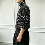 Ink-wash Polka Dot Turtleneck Pleated Base Layer Top
