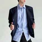 Striped Patchwork Shirt Collar Faux Two-piece Jacket