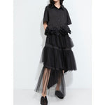 Women's Asymmetric Hem Elastic Waist Puffy Tulle Skirt