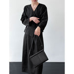 Women's V-Neck Tie-Waist Linen Shirt and Maxi Skirt Two-Piece Set