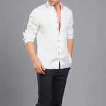 Stand-up collar Long-sleeved Linen Shirt
