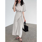 Cross-strap Short-sleeved Fitted Waist Dress