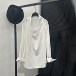 Asymmetric Neckline Tie-Detail Long-Sleeve Shirt