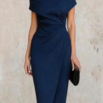 Elegant Short-sleeved Slim-fit Pleated Midi Dress