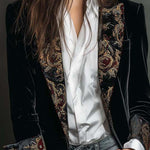 Women's Black Baroque Print Lapel Slim Fit Blazer