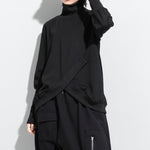 Women's Turtleneck Asymmetrical Wrap Front Paneled Long Sleeve T-shirt