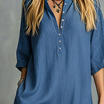 Retro Blue Tencel Denim Short-sleeved Maxi Dress