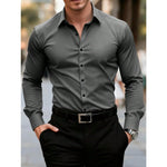 KZZ Men's solid color long-sleeved formal casual business shirt