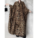 Women's Leopard Print Loose Belted Batwing Sleeve Dress
