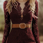 Vintage Bohemian Blue Lace Long Sleeve Midi Dress