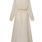 Elegant Pocket Button Lapel Collar Fold Solid Midi Dress
