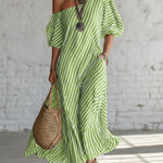 Elegant And Classic Striped Off-shoulder Maxi Dress