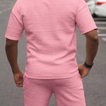 KZZ Men's Summer Solid-Color Stylish Casual Short-Sleeve Set
