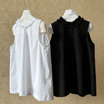 Women's Ruffle Trim Petal Collar Sleeveless Blouse