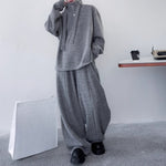 Retro Stand-up Collar Webbing Pullover Sweatshirt Wide-leg Trousers Two-piece Set
