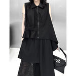 Women's Asymmetric Vest Shirt Mesh Patchwork Skirt Two-piece Set