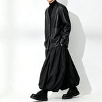 Japanese Loose Pleated V Neck PU Leather Jacket