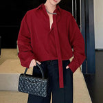 Detachable Lapel Ribbon Button-down Long-sleeved Shirt