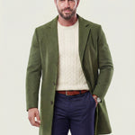 KZZ Men's Solid Button Front Lapel Neck Midi Coat Wear