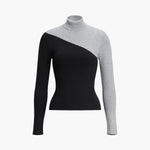 Asymmetric Patchwork Long Sleeve Mock Neck Knit Top