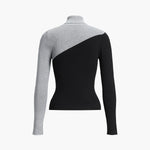 Asymmetric Patchwork Long Sleeve Mock Neck Knit Top