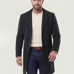 KZZ Men's Solid Button Front Lapel Neck Midi Coat Wear